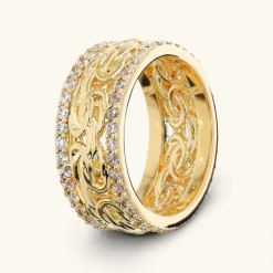 Anello a Fascia Catena Bizantina con Pavé di Cubic Zirconia