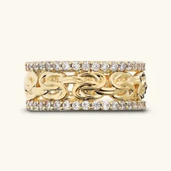 Anello a Fascia Catena Bizantina con Pavé di Cubic Zirconia