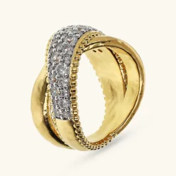 Anello a Fascia con Incrocio in Pavé di Cubic Zirconia