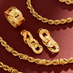 Anello a Fascia Martellato Catena Grumetta con Bordi a Palline