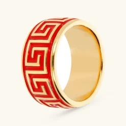 Anello a Fascia Smaltato con Greca
