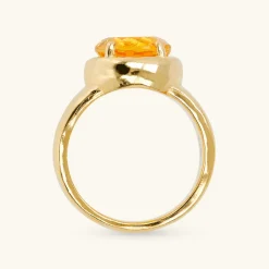 Anello Cocktail Martellato in Argento 925 placcato Oro Giallo 18Kt con Pietra Naturale Ovale