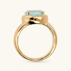 Anello Cocktail Martellato in Argento 925 placcato Oro Giallo 18Kt con Pietra Naturale Ovale