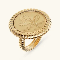 Anello Cocktail Texture Rigata con Moneta