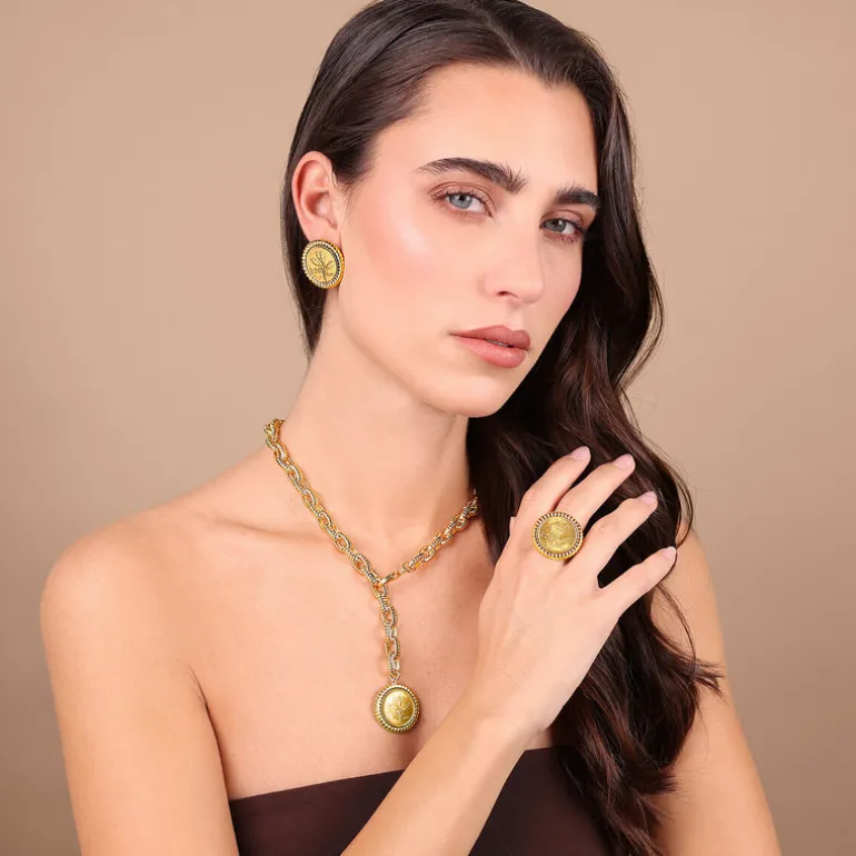 Anello Cocktail Texture Rigata con Moneta