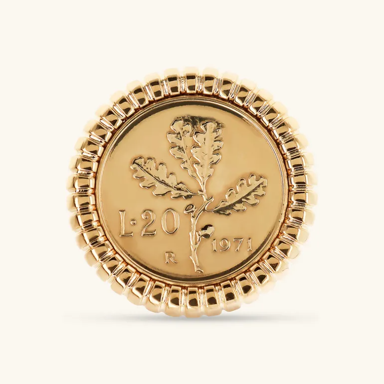 Anello Cocktail Texture Rigata con Moneta
