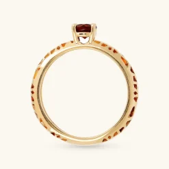 Anello Solitario Traforato in Argento 925 Placcato Oro Giallo 18kt con Pietra Naturale