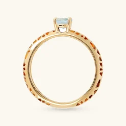 Anello Solitario Traforato in Argento 925 Placcato Oro Giallo 18kt con Pietra Naturale