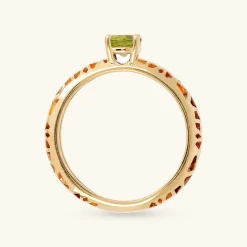 Anello Solitario Traforato in Argento 925 Placcato Oro Giallo 18kt con Pietra Naturale