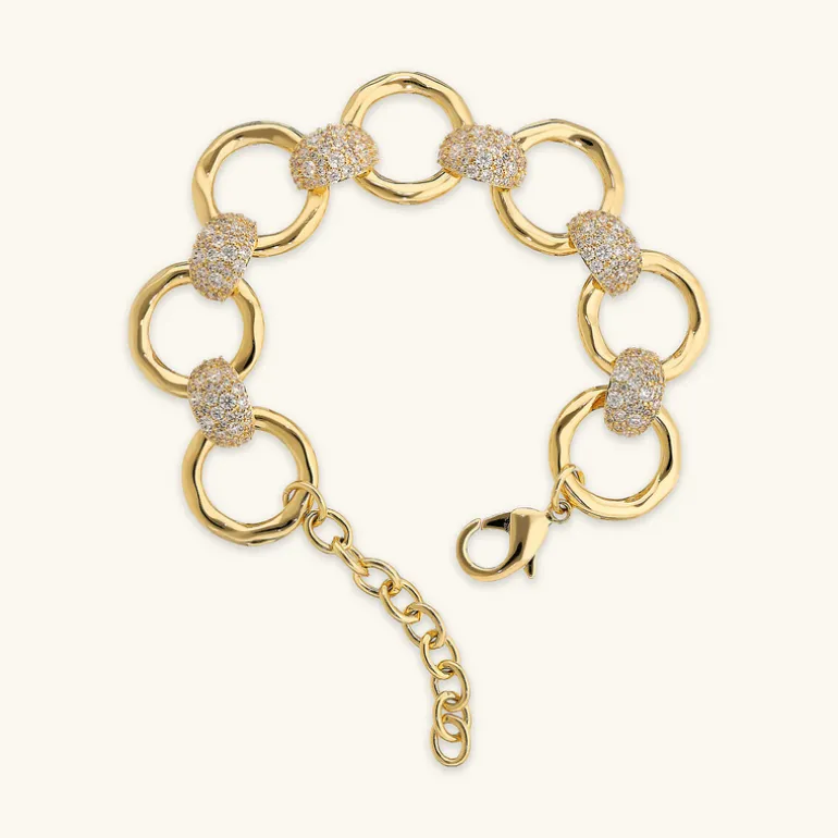 Bracciale con Maglie ad Anello Martellate e Pavé di Cubic Zirconia