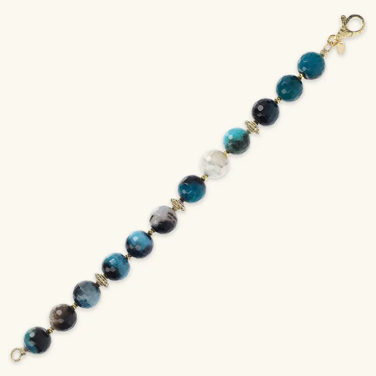 Bracciale con Pietra Naturale Agata Colorata ed Elementi Golden