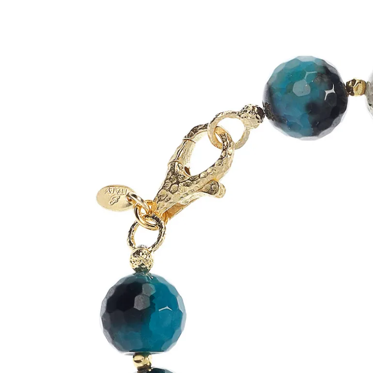 Bracciale con Pietra Naturale Agata Colorata ed Elementi Golden