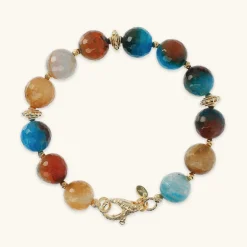 Bracciale con Pietra Naturale Agata Colorata ed Elementi Golden