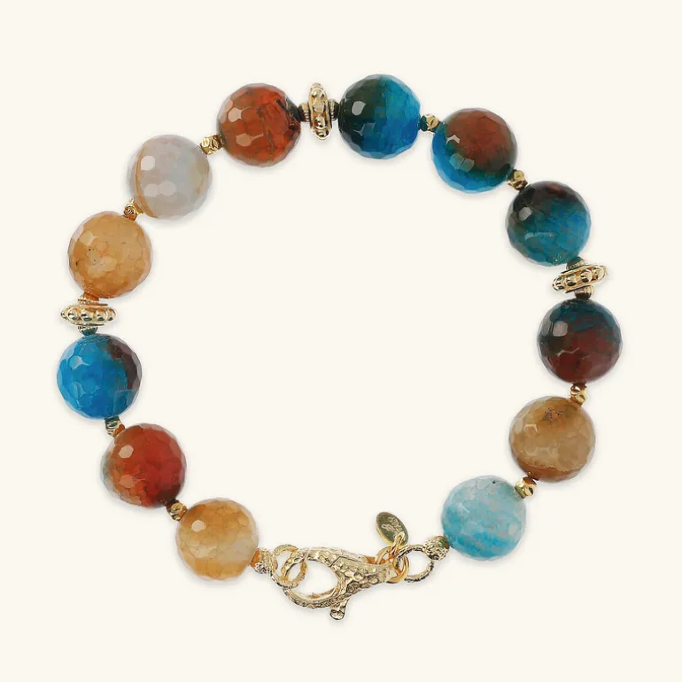 Bracciale con Pietra Naturale Agata Colorata ed Elementi Golden