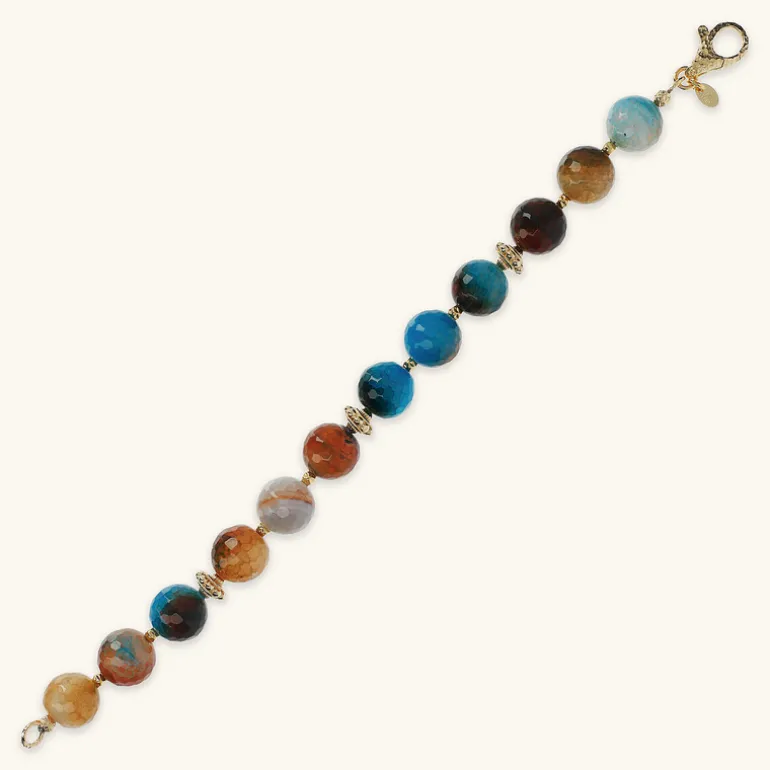 Bracciale con Pietra Naturale Agata Colorata ed Elementi Golden