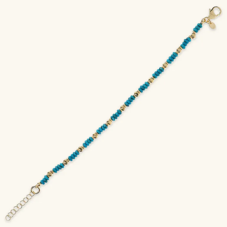 Bracciale con Rondelle in Pietra Naturale Turchese e Pepite Golden