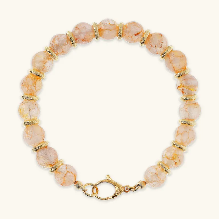Bracciale con Sfere in Pietra Naturale Sfaccettata e Rondelle Martellate