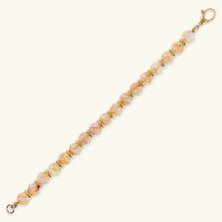 Bracciale con Sfere in Pietra Naturale Sfaccettata e Rondelle Martellate
