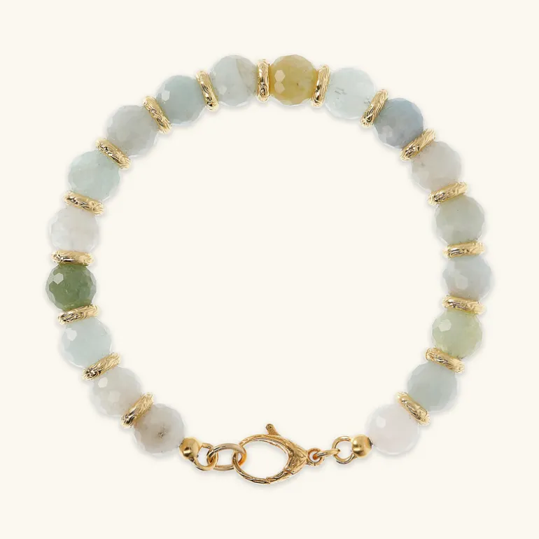 Bracciale con Sfere in Pietra Naturale Sfaccettata e Rondelle Martellate