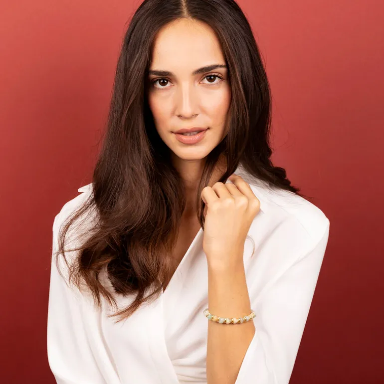 Bracciale con Sfere in Pietra Naturale Sfaccettata e Rondelle Martellate