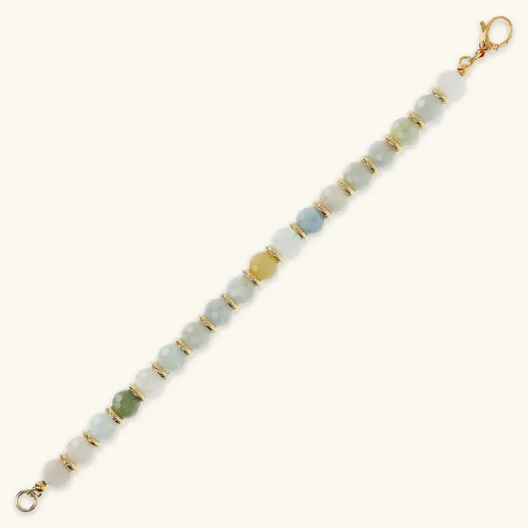 Bracciale con Sfere in Pietra Naturale Sfaccettata e Rondelle Martellate