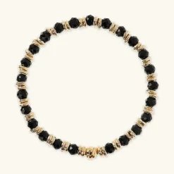 Bracciale Elastico con Rondelle Golden e Pietra Naturale Spinello Nero