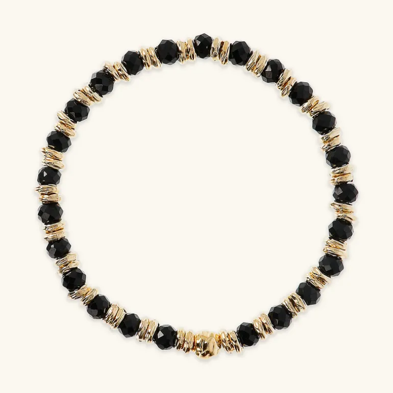Bracciale Elastico con Rondelle Golden e Pietra Naturale Spinello Nero