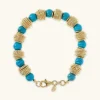 Bracciale in Argento 925 Placcato Oro Giallo 18kt con Rondelle Lavorate e Pietra Naturale Turchese