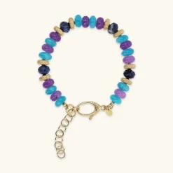Bracciale in Argento 925 placcato Oro Giallo 18Kt con Rondelle Lavorate e Pietre Naturali