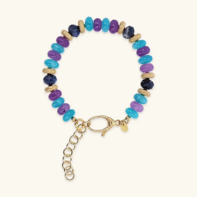 Bracciale in Argento 925 placcato Oro Giallo 18Kt con Rondelle Lavorate e Pietre Naturali