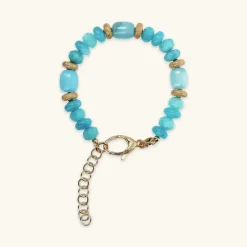 Bracciale in Argento 925 placcato Oro Giallo 18Kt con Rondelle Lavorate e Pietre Naturali Taglio Barilotto