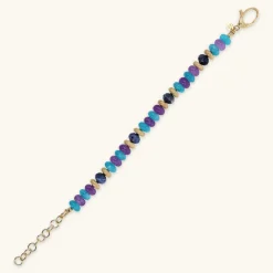 Bracciale in Argento 925 placcato Oro Giallo 18Kt con Rondelle Lavorate e Pietre Naturali
