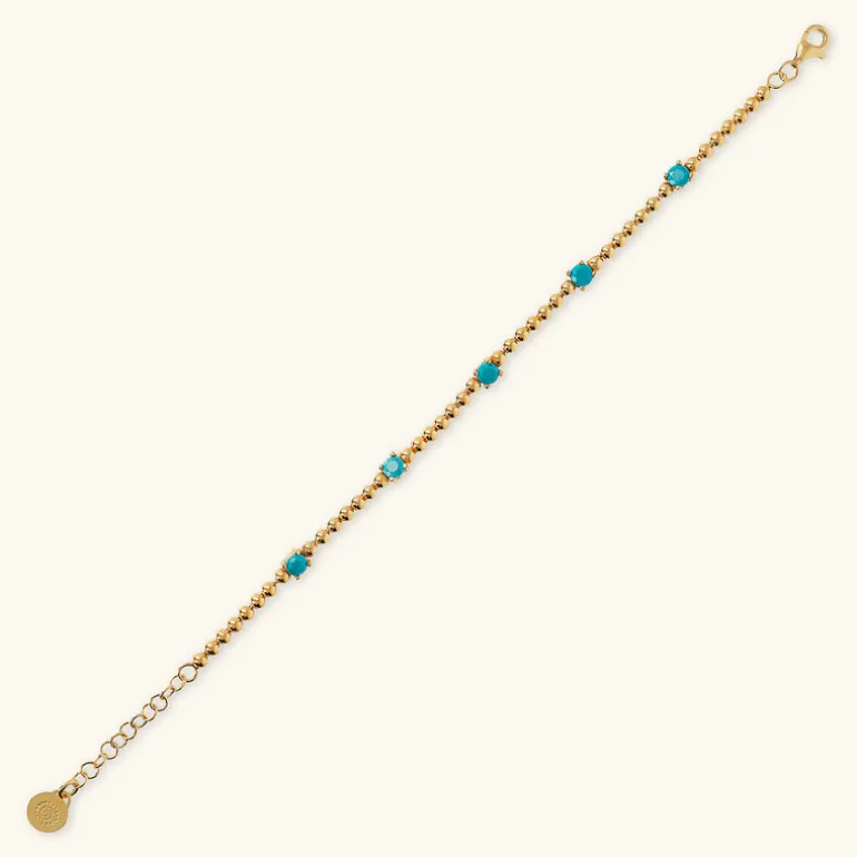 Bracciale in Argento 925 Placcato Oro Giallo 18kt con Piccole Sfere e Punti Luce in Cubic Zirconia