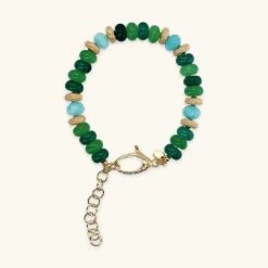 Bracciale in Argento 925 placcato Oro Giallo 18Kt con Rondelle Lavorate e Pietre Naturali