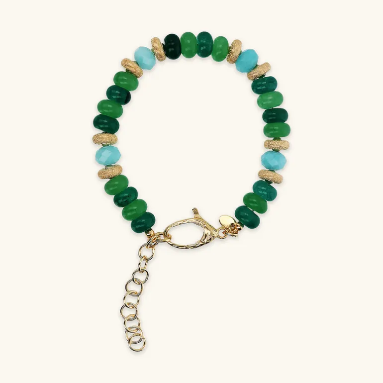 Bracciale in Argento 925 placcato Oro Giallo 18Kt con Rondelle Lavorate e Pietre Naturali
