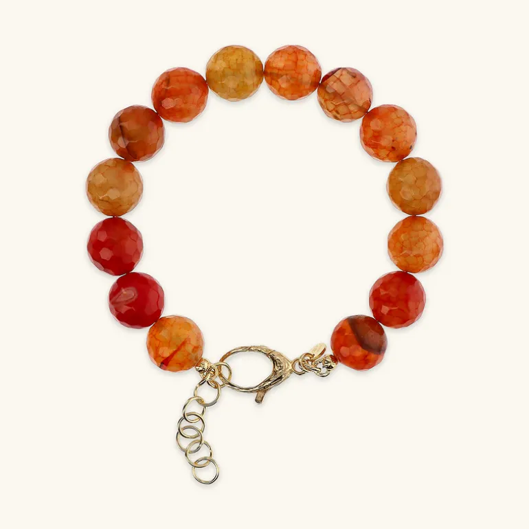 Bracciale in Argento 925 placcato Oro Giallo 18Kt con Pietra Naturale Agata Sfaccettata