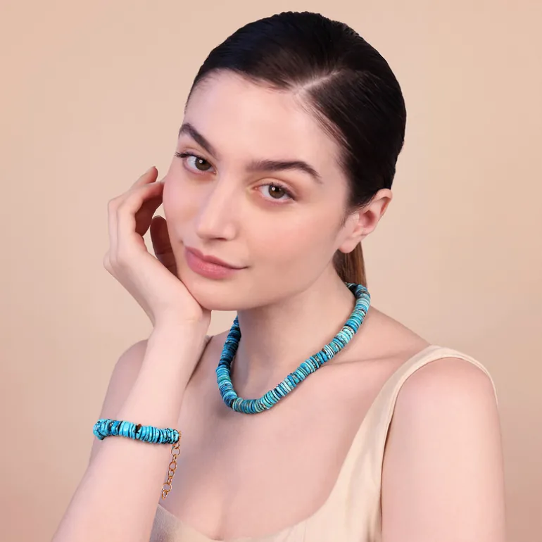 Bracciale in Argento 925 Placcato Oro Giallo 18kt con Rondelle in Pietra Naturale