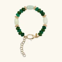 Bracciale in Argento 925 placcato Oro Giallo 18Kt con Rondelle Lavorate e Pietre Naturali Taglio Barilotto