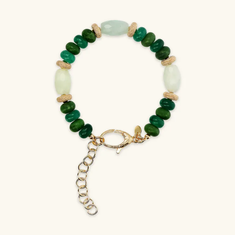 Bracciale in Argento 925 placcato Oro Giallo 18Kt con Rondelle Lavorate e Pietre Naturali Taglio Barilotto