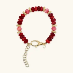 Bracciale in Argento 925 placcato Oro Giallo 18Kt con Rondelle Lavorate e Pietre Naturali