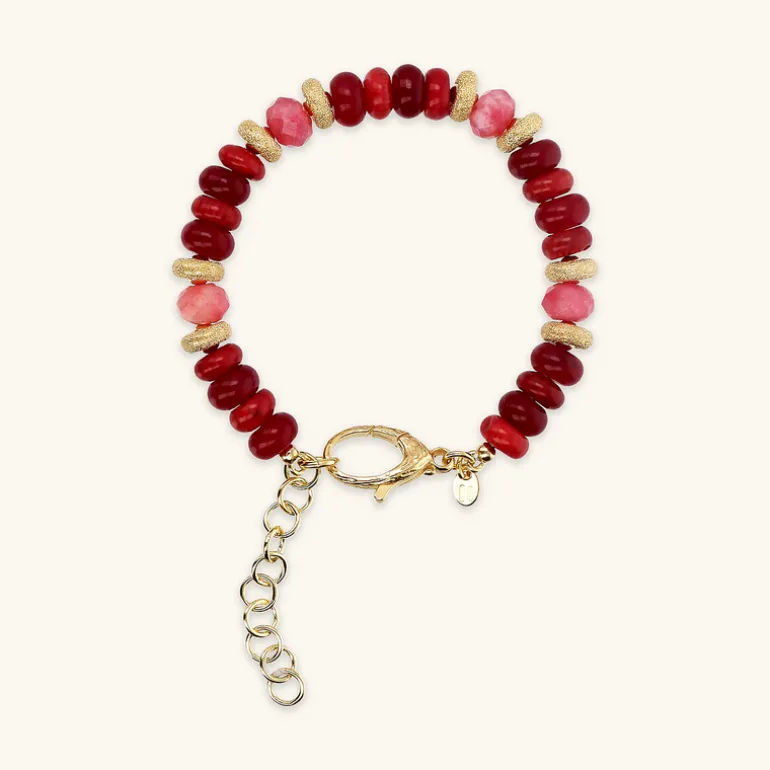 Bracciale in Argento 925 placcato Oro Giallo 18Kt con Rondelle Lavorate e Pietre Naturali