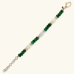 Bracciale in Argento 925 placcato Oro Giallo 18Kt con Rondelle Lavorate e Pietre Naturali Taglio Barilotto