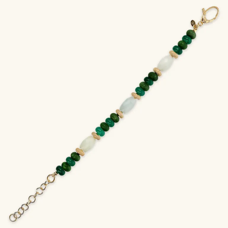 Bracciale in Argento 925 placcato Oro Giallo 18Kt con Rondelle Lavorate e Pietre Naturali Taglio Barilotto