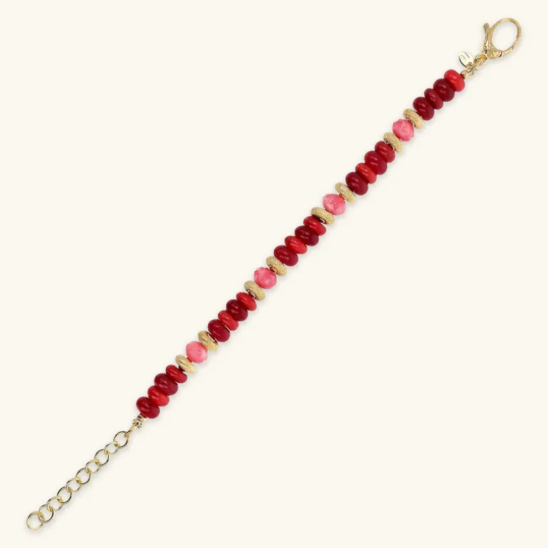 Bracciale in Argento 925 placcato Oro Giallo 18Kt con Rondelle Lavorate e Pietre Naturali