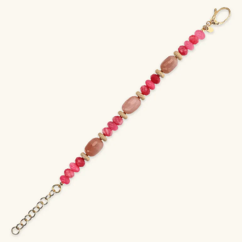 Bracciale in Argento 925 placcato Oro Giallo 18Kt con Rondelle Lavorate e Pietre Naturali Taglio Barilotto