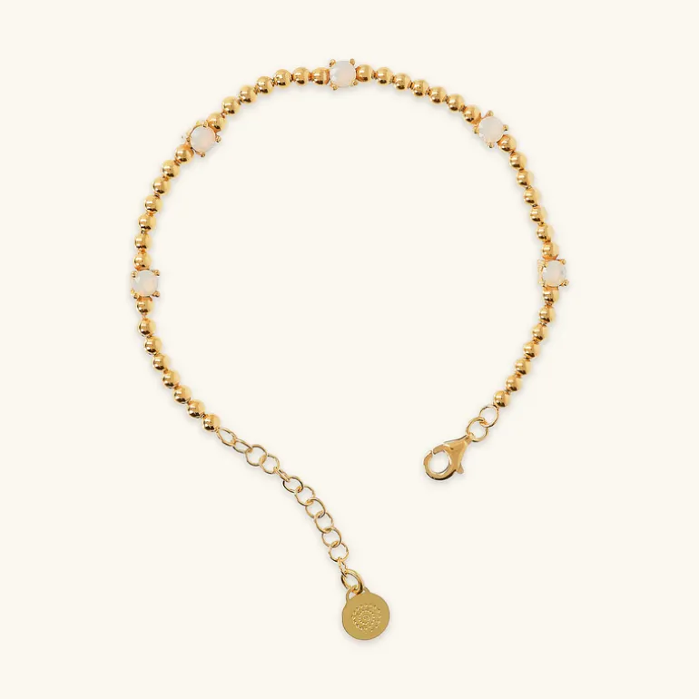 Bracciale in Argento 925 Placcato Oro Giallo 18kt con Piccole Sfere e Punti Luce in Cubic Zirconia