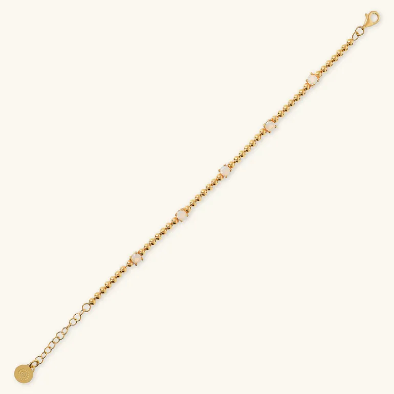 Bracciale in Argento 925 Placcato Oro Giallo 18kt con Piccole Sfere e Punti Luce in Cubic Zirconia