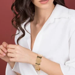 Bracciale Martellato con Monete ed Elementi a Clessidra