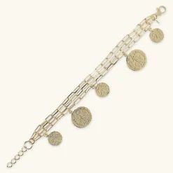 Bracciale Multifilo Catena Rolo Allungata con Charms Moneta
