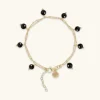Bracciale Multifilo in Argento 925 Placcato Oro Giallo 18kt con Ciondoli in Pietra Naturale